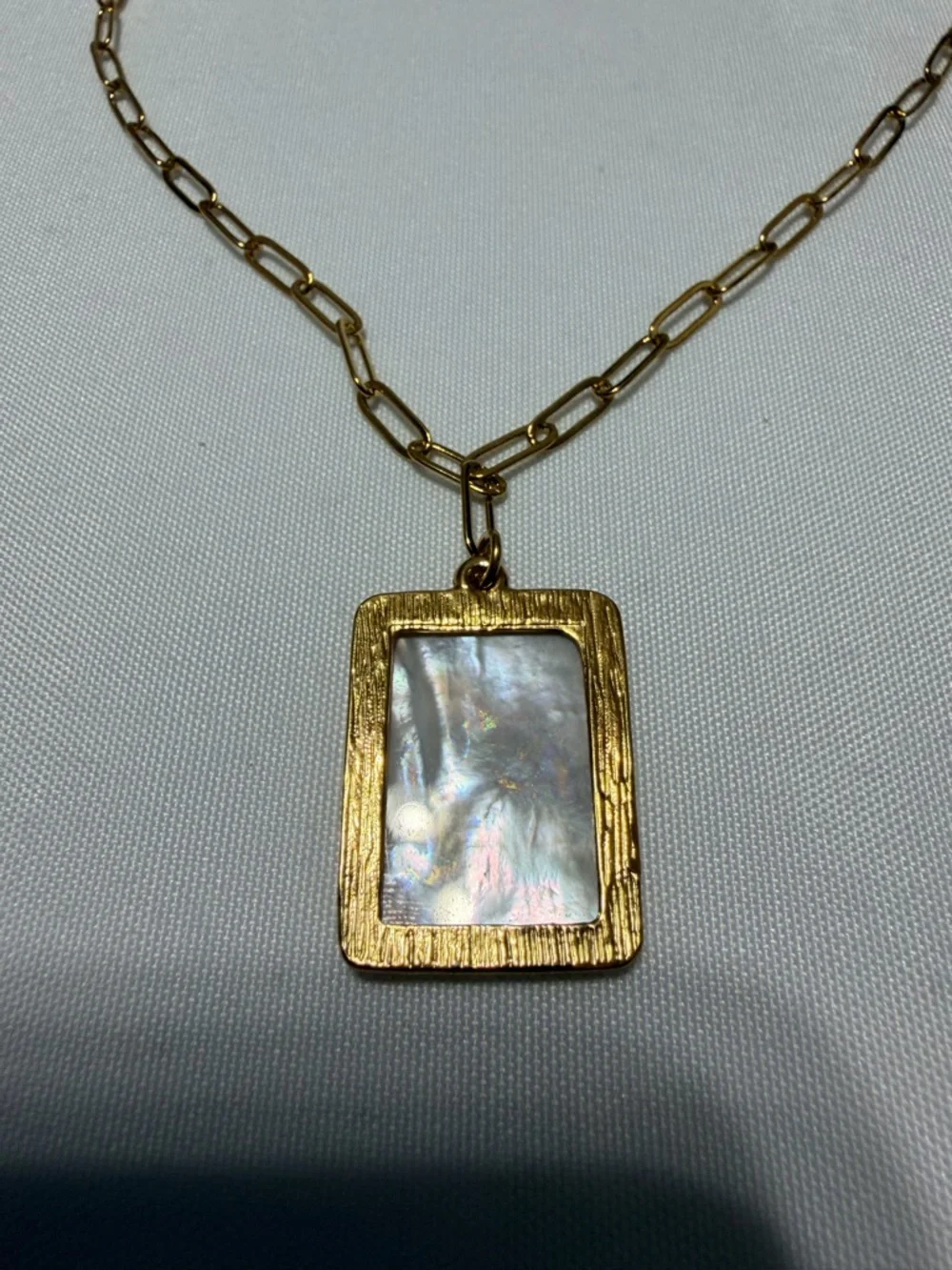 Gold & Mother-of-Pearl Rectangular Pendant Necklace - Initial I Accent - Picture 3 of 4